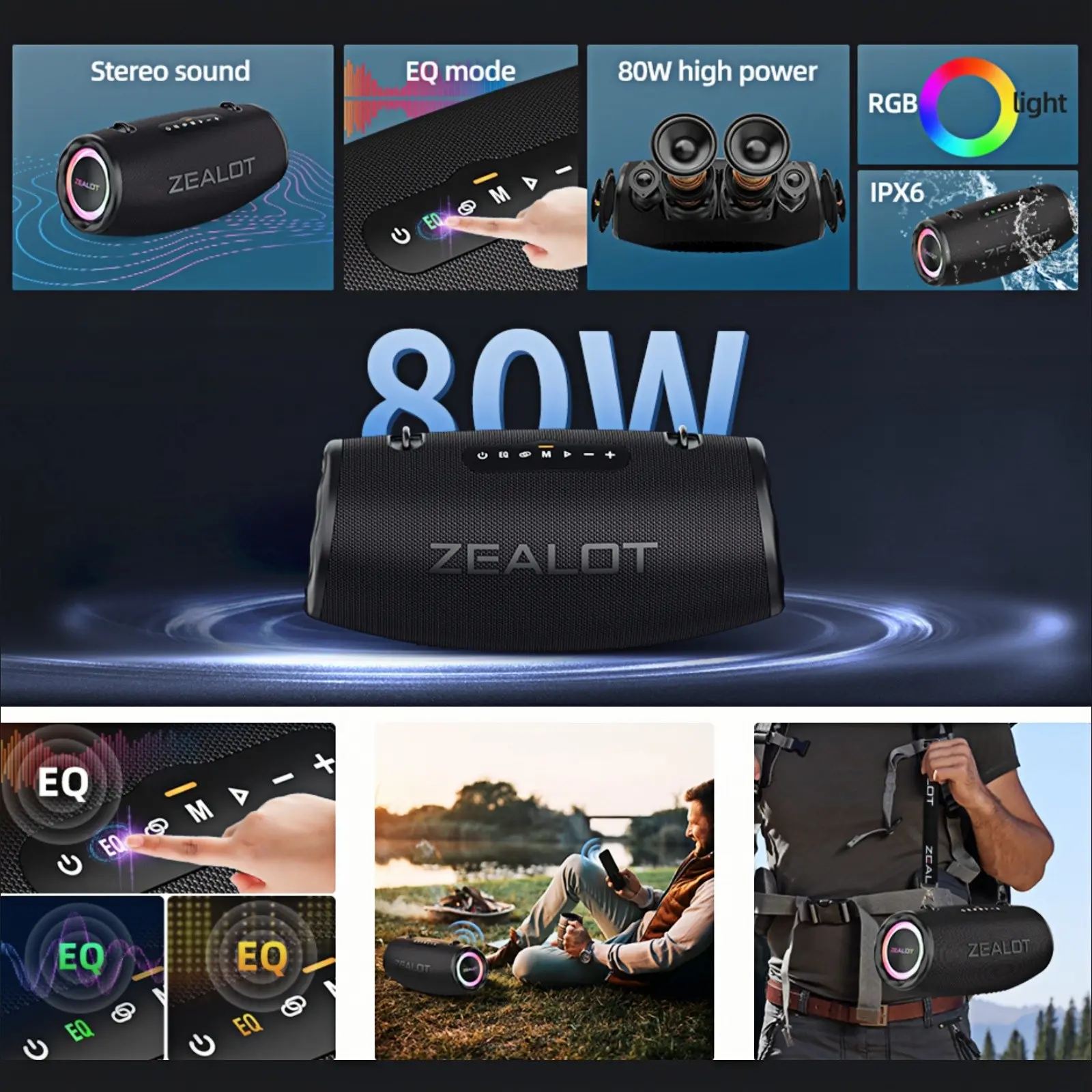 Zealot S87 Bluetooth-compatible Speaker, Wireless Speaker, 80w