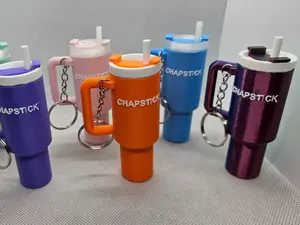 Mini tumbler cup keychain chapstick holder