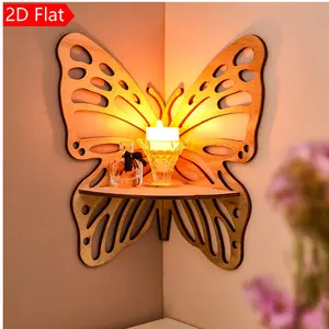 Creative Simple Nail-Free Wall Display Rack, Corner Shelf Natural Wood Color Butterfly Design Hanging Storage Rack, Handmade Small Wooden Organizer