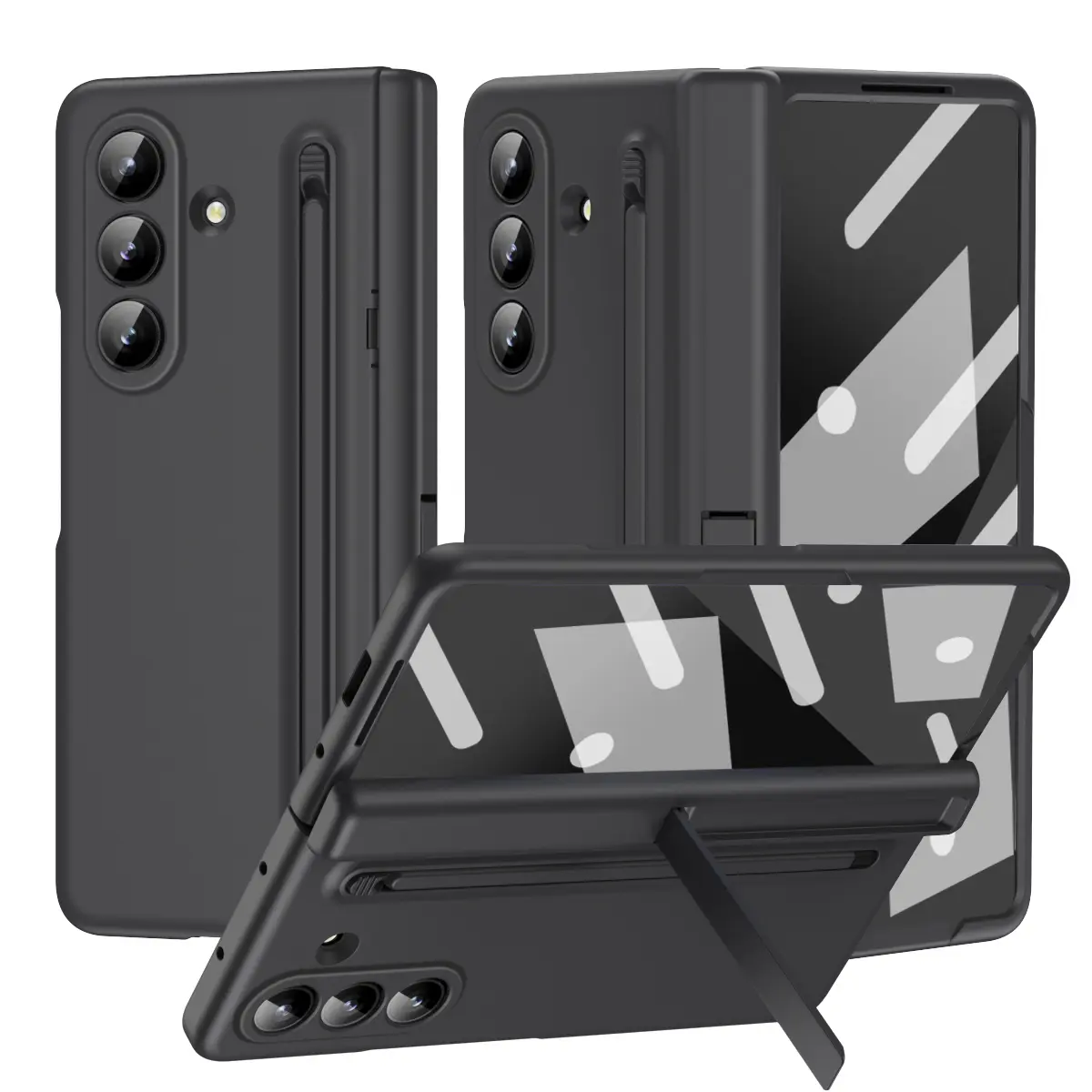 For Samsung Galaxy Z Fold 3/4/5/6/7 Case with Hinge Protection & S Pen Slot, Built-in Kickstand, Includes Glass Screen Protector, Heavy Duty Shockproof Armor Cover (Black/Blue/Green/White),Full Body Rugged Shockproof Cover