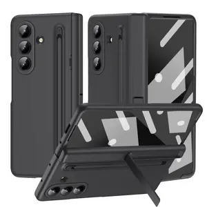 For Samsung Galaxy Z Fold 3/4/5/6/7 Case with Hinge Protection & S Pen Slot, Built-in Kickstand, Includes Glass Screen Protector, Heavy Duty Shockproof Armor Cover (Black/Blue/Green/White),Full Body Rugged Shockproof Cover