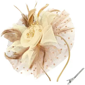 Fascinators Hats for Women Tea Party Flower Pearl Feather Wedding Fascinator Hat Derby Hats for Women Girls