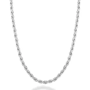 Miabella Solid 925 Sterling Silver Italian 2mm, 3mm Diamond-Cut Braided Rope Chain Necklace for Men Women Made in Italy