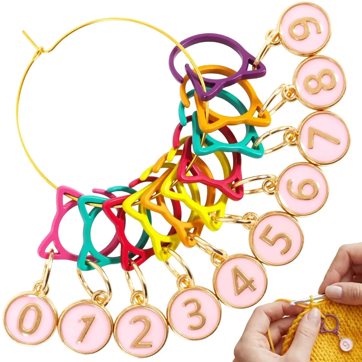 10pcs Cat Crochet Marker Set, Cute Alloy Crochet Counters (with 0–9 Numbers), Multicolored Crochet Markers, DIY Crochet and Sewing Accessories, Crochet Supplies Kit – Assorted Colors, Crocheting Supplies, Crochet Stitch Markers