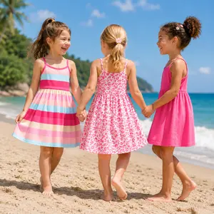 Girls 3 Pack Summer Cami Dresses Sleeveless Sundresses Casual Vacation Beach Dresses for Toddler Girls