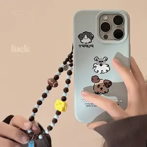 Ins quirky puppy phone case suitable for iPhone 17, Apple 15 Pro Max, with lanyard, compatible with 14, 13, and 16