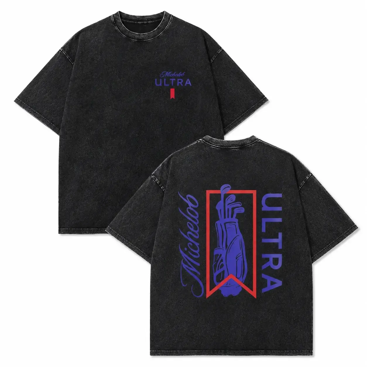Print Culture Lab Michelob Ultra Golf Bag Silhouette Wash Cotton Vintage Distressed Oversized Graphic Tee Men's Short Sleeve Pure Cotton T-Shirt Loose Fit, Retro Sports Streetwear Vintage Casual Golf Beer Aesthetic Baggy 100% Cotton Tee Gift,summervibes