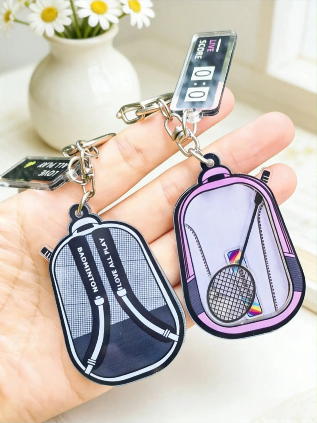 Cute Badminton Backpack Charm, Fashionable Cartoon Keychain Pendant, Perfect Gift for Friends and Couples, Ideal for Gym School Office