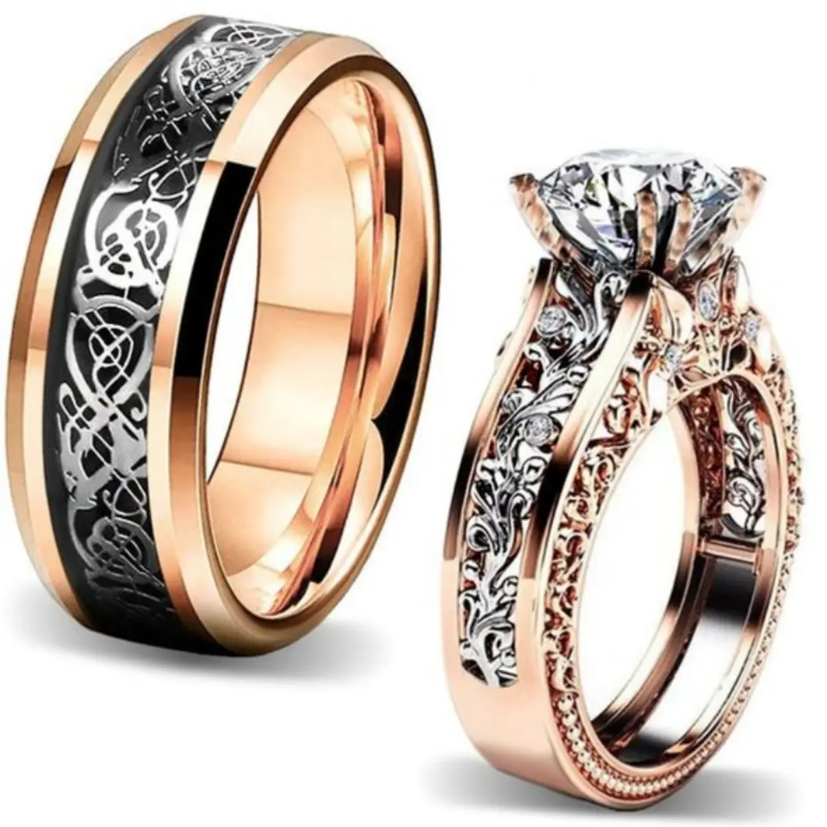 Couple Rings, 1 Pair New Luxury Fashion Design - Inlaid With Shiny Synthetic Zircon Jewelry, Suitable As Wedding/Engagement Rings, Perfect Gift For Beloved Husbands & Wives