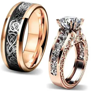 Couple Rings, 1 Pair New Luxury Fashion Design - Inlaid With Shiny Synthetic Zircon Jewelry, Suitable As Wedding/Engagement Rings, Perfect Gift For Beloved Husbands & Wives