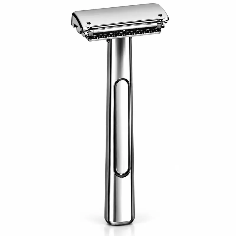 MAKEPOLO Men's Steel Manual Safety Shaver Razors, 5-in-1 Metal Shaving Kit for Coarse Beard & Sensitive Skin, 15 Replacement Blades, Leather Travel Case, Razor Stand, Gift Box (Black) – Ideal for Boyfriend for Smooth Shave
