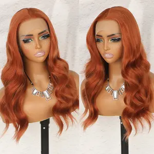 QD-Tizer Ginger Orange Curly Hair Wigs 13x4 Synthetic Lace Front Wigs for Women 22 inches medium Length Body Wave Curly Wigs Heat Resistant Fiber Suitable for Cosplay Party Halloween Wig