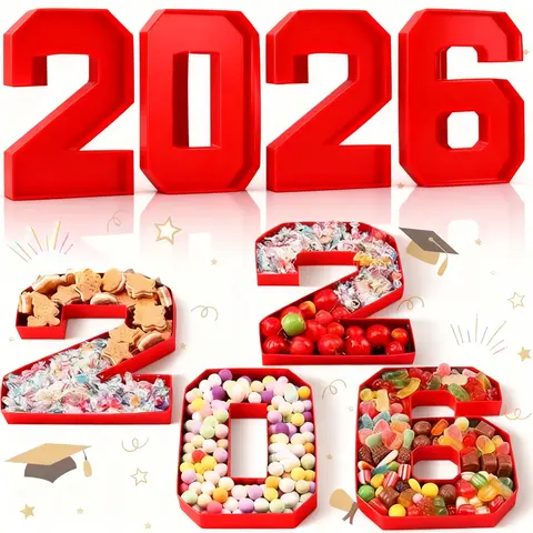 4 Pcs 2026 Graduation Fillable Number Trays 10" Cardboard Charcuterie, Dessert & Snack Serving Trays for Class of 2026 Party Supplies