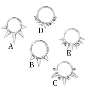 15 Pcs Gothic Clicker Septum Nose Ring Set, 316L Stainless Steel Gold Silver Spike Chain Heart Septum Rings, Punk Body Jewelry for Men Women