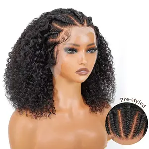 Braided Wigs 13x4 Bob Wigs Human Hair Curly Lace Front Knotless Wig Deep Wave