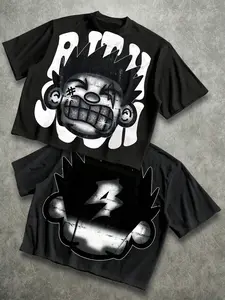 Men's Glitter Cartoon Character Loose Casual T-Shirt, Graffiti Street Style, Featuring Bold Pattern, Show off Your Unique Trendy Look