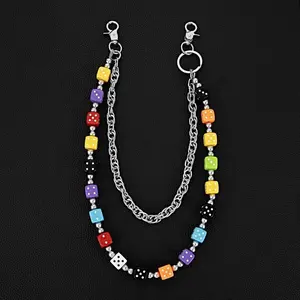 Jeans Chain Colorful Dice Waist Chain Zinc Alloy Beads Double-layer Metal Pants Chain Bag Chain Gothic Punk Belt Chain Steet