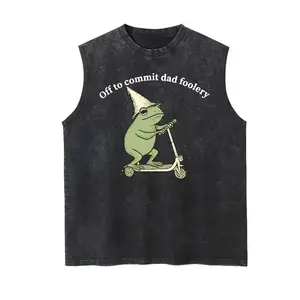 Off To Commit Dad Foolery Frog On Scooter Washed Graphic Tank Top, Funny Sarcastic Dad Humor Print, Gift For Silly Dads & Frog Fans