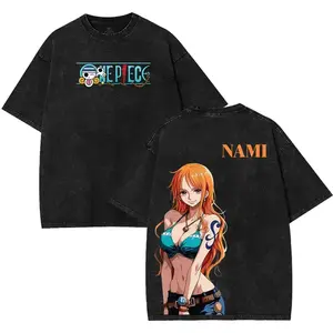 “Cat Burglar Nami” Aime acid wash Vintage Oversized crewneck cotton graphic t-shirt Unisex Menswear top, classic Anime merch for otaku fans & streetwear tee lover