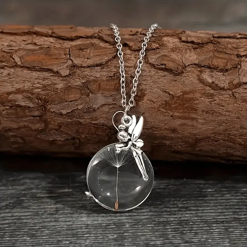 1 Dandelion Angel Pendant Necklace - Bohemian chic, fashionable accessory, exquisite chain