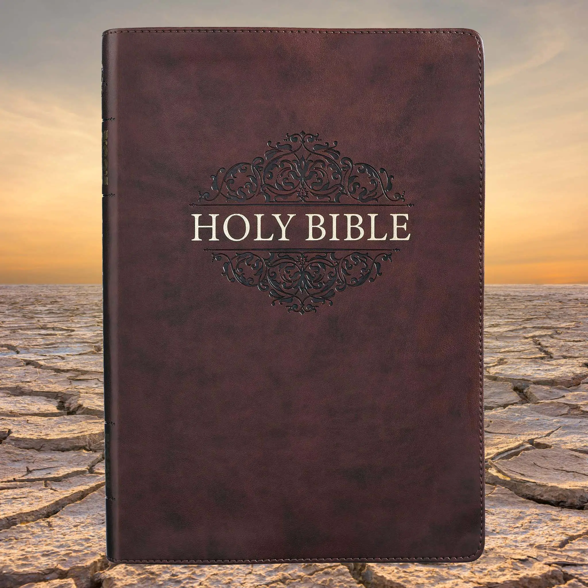 Chestnut Brown Faux Leather Super Giant Print King James Version Bible with Thumb Index