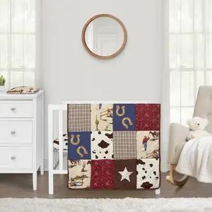 Sweet Jojo Designs Brown Western Cowboy Boy Baby Mini Crib Bedding Set Infant Nursery Room Newborn Blanket Portable Pack n Play Sheets 3p Red Wild West Horse Horseshoe Cow Print Animal Bandana Plaid