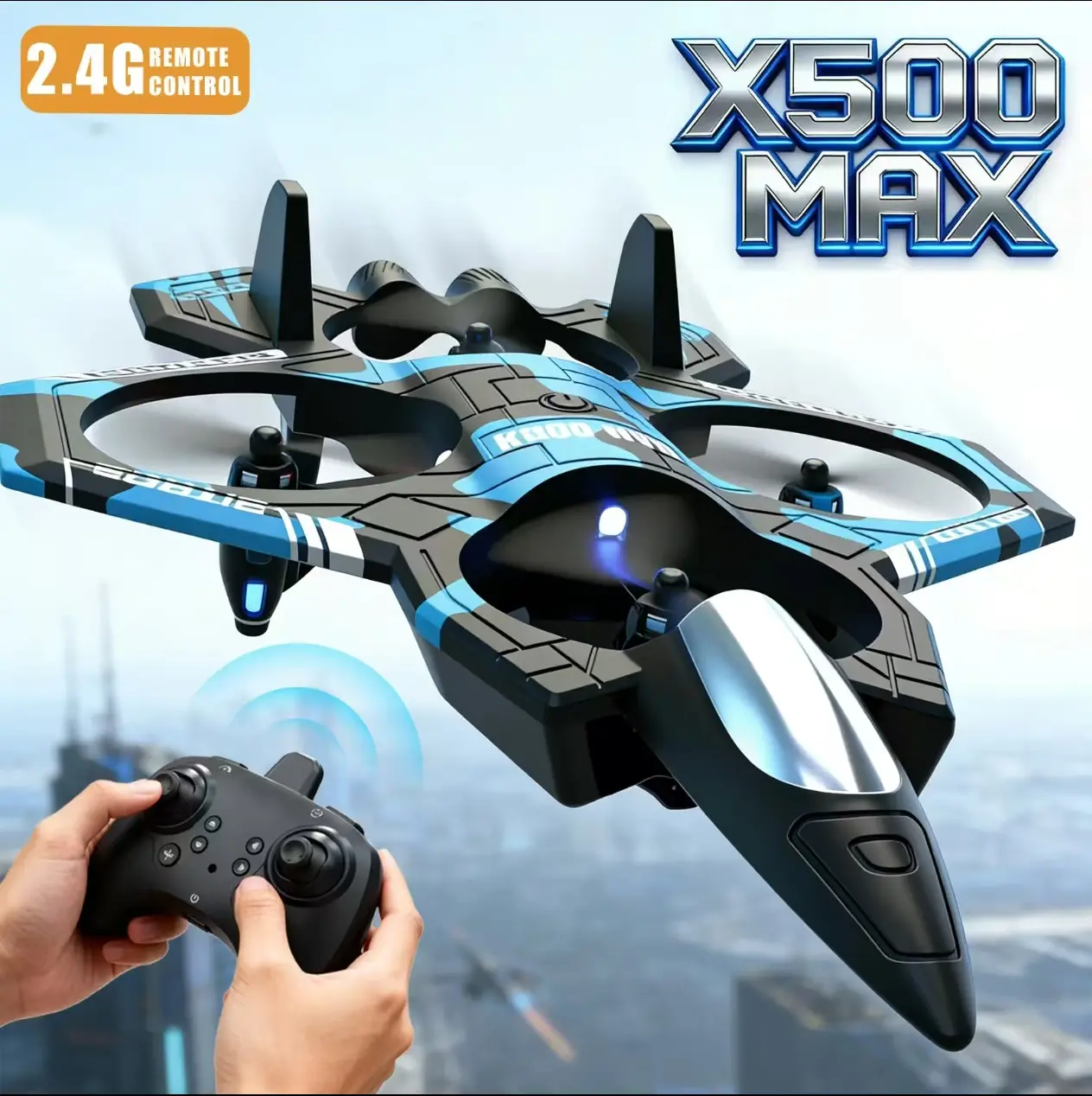 RC Fighter Jet Drone for Kids, 2.4G Quadcopter with LED Lights, Altitude Hold, 360 Flips, Hand Toss Takeoff, Indoor Outdoor Toy Gift for Beginners