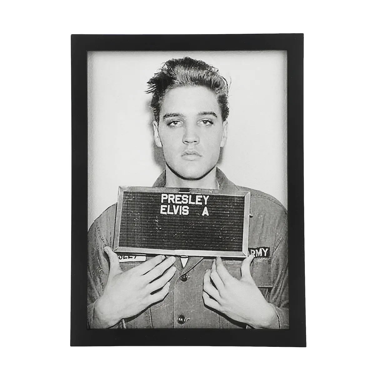 Retro Rock-Themed Elvis Mugshot Print Picture Frame, 12x16 Black Wooden Framed Wall Decor, Home & Room Hanging Decoration for Home Supplies, Picture Frames