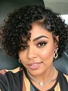 13x4x1 Transparent Lace Front Wig Human Hair Short Pixie Cut Deep Wave Curly Wigs