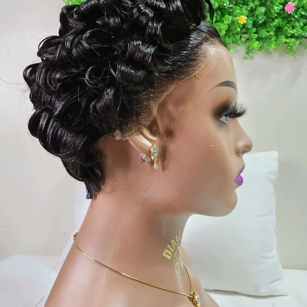 Short Curly Pixie Cut 13x4 Lace Front Wig Human Hair Wigs 