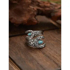 Boho Turquoise Cuff Ring for Women | Vintage Adjustable Open Fashion Jewelry