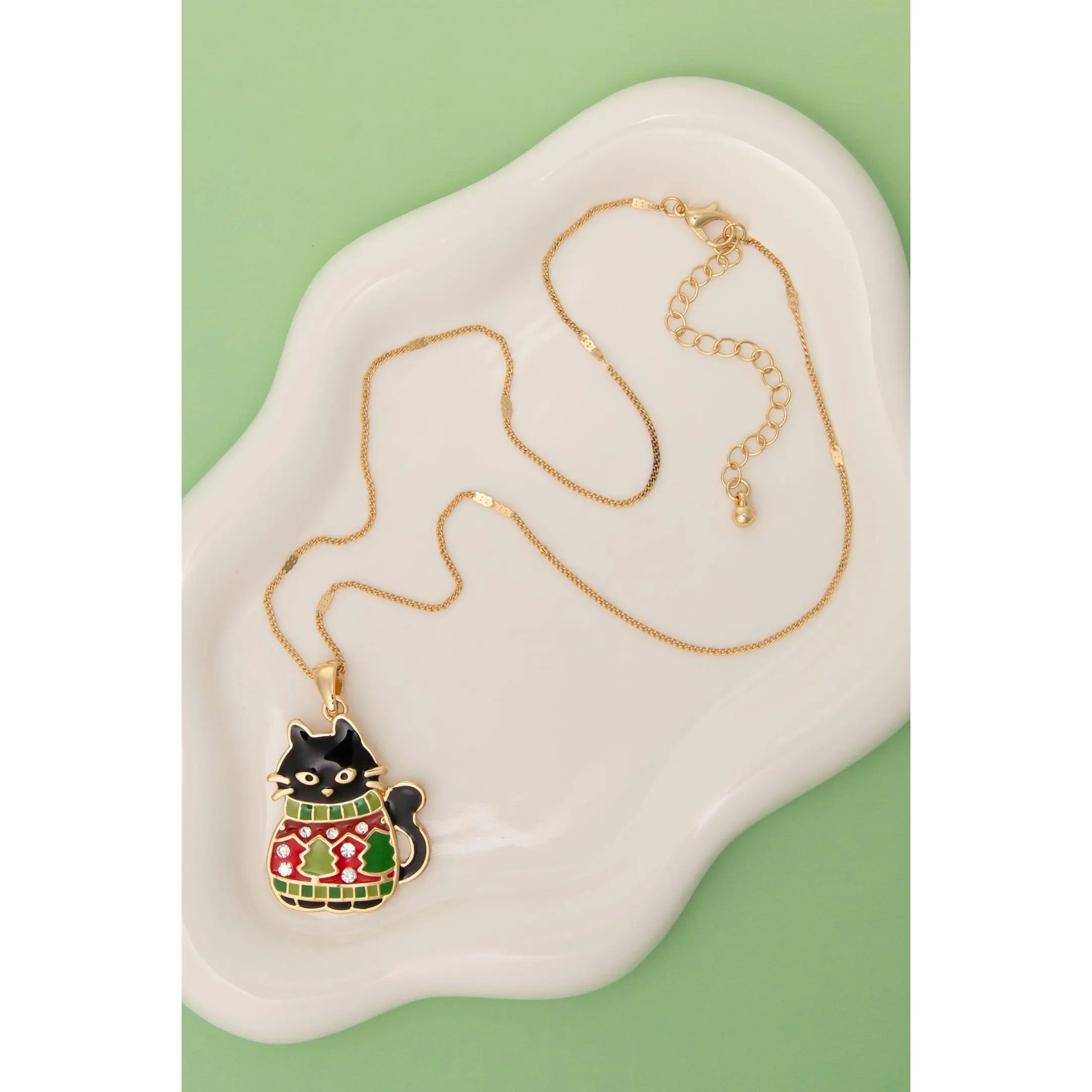 Grace Cat In Ugly Christmas Sweater Pendant Necklace