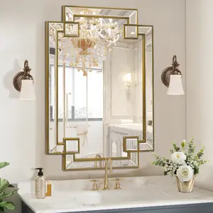 Antique Gold Mirror for Bathroom, 24x36-inch Rectangular Bathroom Vanity Mirror for Above Sink, Modern Decorative Mirror for Fireplace Mantel in Living Room Entryway (Horizontal/Vertical).