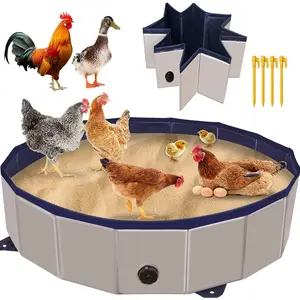 Chicken Dust Bath Tub, Chicken Coop Lime Cleaner Container, 32" D X 8" H PVC Material Foldable Portable Essential Chicken Coop Dusting Accessory. (Grey)
