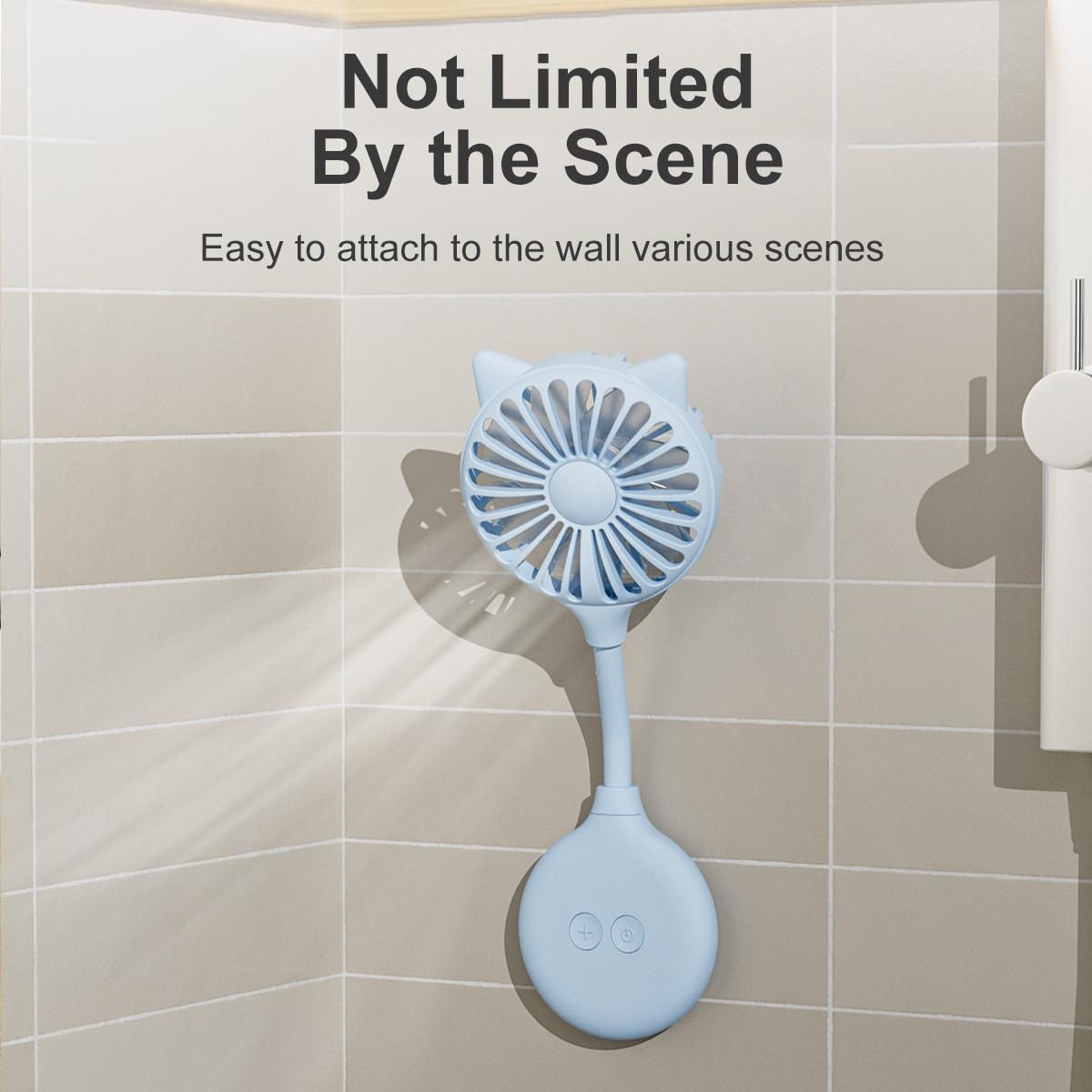 Cat Ear Mini Fan with Suction Cup Base, 3 Speed USB Rechargeable Portable Desktop Fan, Flexible Neck Adjustable Small Cooling Fan for Home, Office, Outdoor Travel, Cute Gift for Women Kids