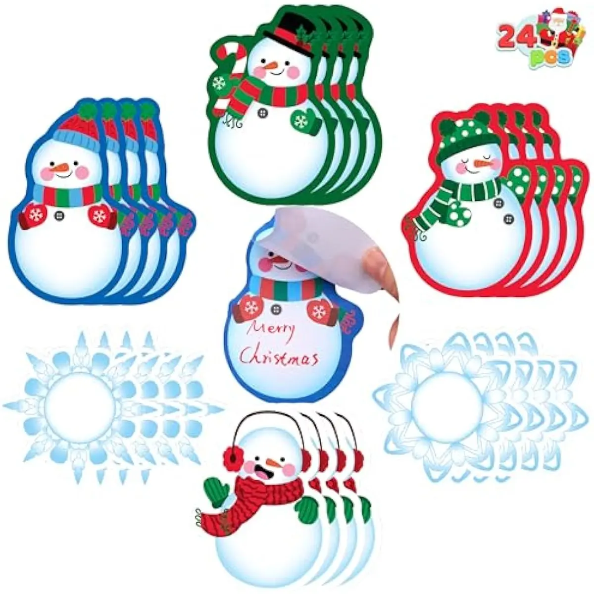 24 PCS Christmas Note Pads Bulk, Cute Sticky Notes School Stationery Office Desk Supplies, Snowflakes Snowman Small Notepads Notes Classroom Prizes Stocking Stuffers Kids Gifts