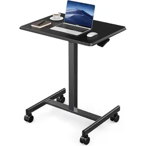 Adjustable Height Rolling Laptop Desk on Wheels - Portable Workstation for Home Office, Small Spaces & Overbed Table - 19 Inch, Black