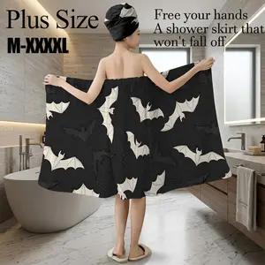 2 Pcs Halloween Bat Print Bath Skirt Set, Non-Slip Absorbent Wearable Towel, Sizes M‑XXXXL, Ideal for Spa, Beach, Festive Events, Perfect Gift