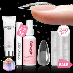 EZIPOMLEO Instant Apex Nail Tips Set, 240Pcs Pre-Building Pre-Etched Gel Nail art Tips Thicker Acrylic Nails Strong Full Cover False Nail Extension Building 15 Sizes,with Solid Nail Glue Gel(30g), Handheld UV Lamp, Nail Remover, and a Tool kit.