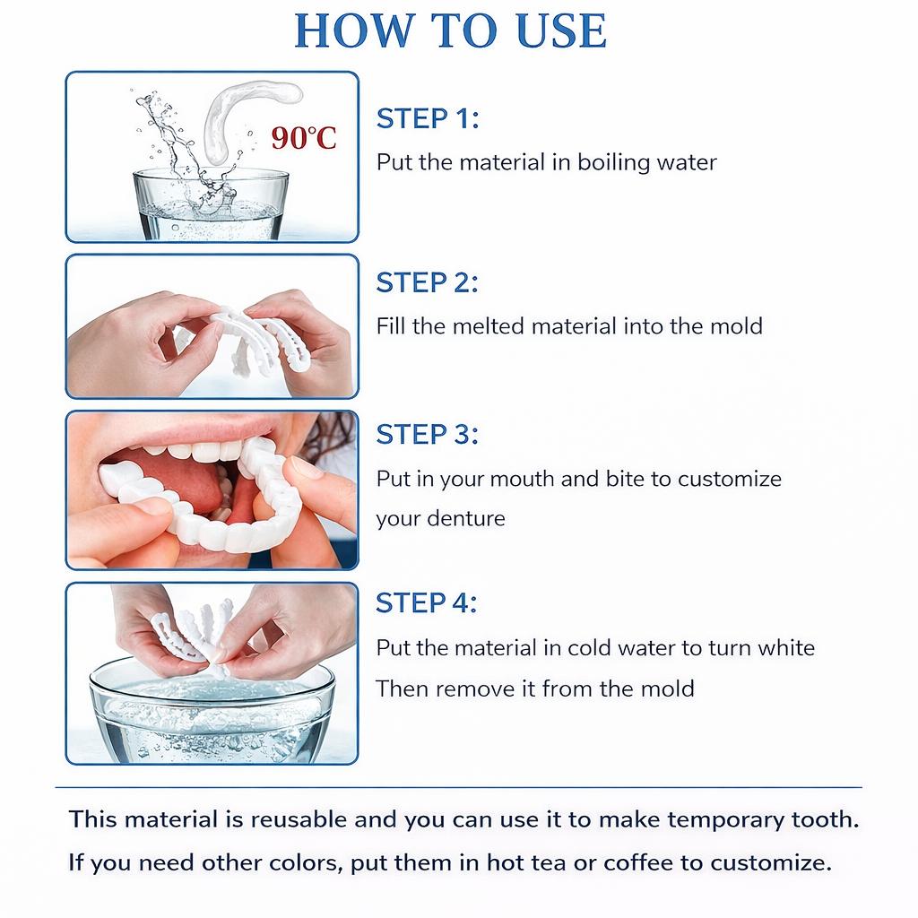 [3 Pack ] Smile Teeth Temporary Dentures, improve your smile, unisex, made of silicone, suitable for both upper and lower jaws, instantly gives the appearance of porcelain teeth, for a flawless smile.