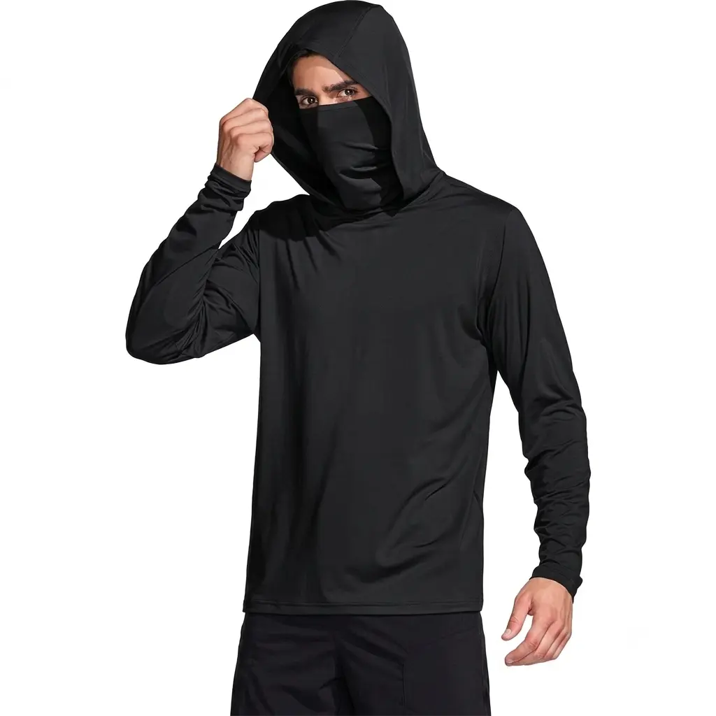 Men's UPF 50+ Sun Protection Hoodie with Built-in Face Mask, Multicolor classic, Long Sleeve Cooling Performance Shirt for Fishing, Hiking & Outdoor Work, White, Light Grey, Dark Grey, Navy Blue, Sky Blue, Mint Green, Black