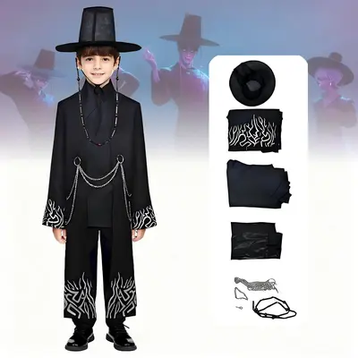 Kids Idol Jinu The Halloween Cosplay Costume - Black Stage Suit With Hat Full Set