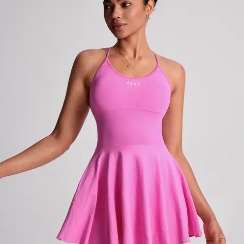 Women's Solid Blue High Stretch Sports Dress with Built-in Pocket for Yoga Workout Casual Active Spring Summer Fall Winter Breathable Anti-Exposure Backless Sleeveless Athletic Wear