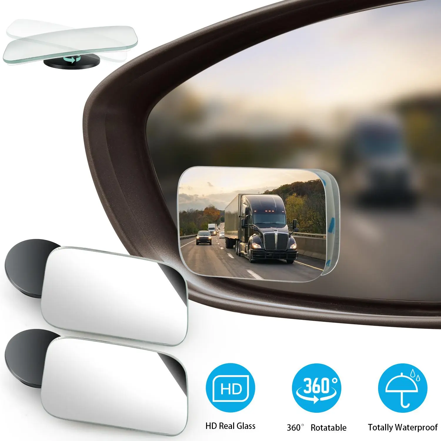 2pcs Car Blind Spot Convex Mirrors - 360-Degree Adjustable Wide Angle, HD Glass, Adhesive Mount, Universal Fit for Cars, SUVs, Trucks for Safe Driving