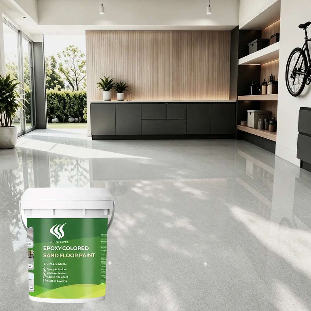 SHENGWEI Epoxy Colored Sand Floor Paint, Ultra-Hard Self-Leveling Epoxy Resin Coating with Waterproofing Coating, Anti-Slip, Scratch-Resistant, 1 Gal Heavy-Duty Concrete Coating for Garage, 35 Sq Ft Coverage, Water Proofing Coating