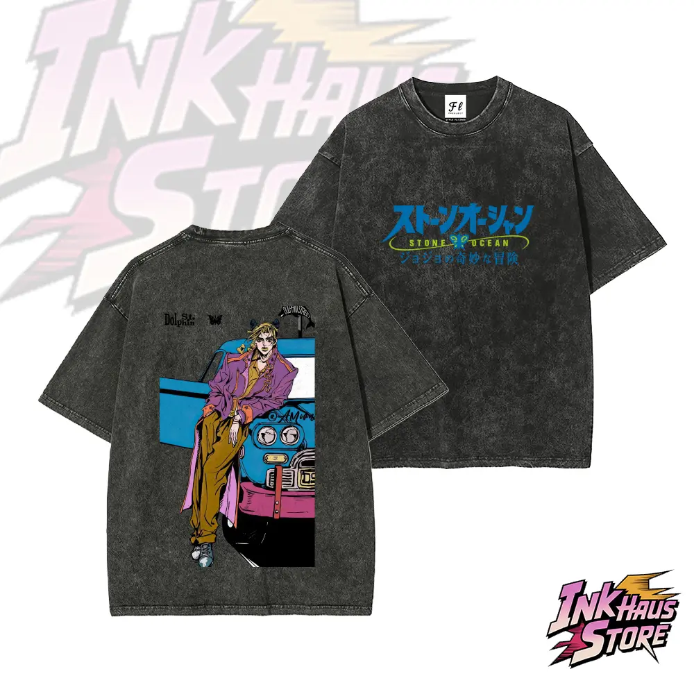 JOJO Part 6 Stone Ocean Jolyne Cujoh Retro--Short Sleeve Cotton Unisex Retro wash Tee