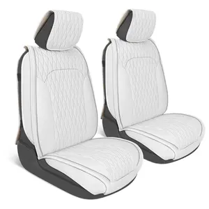 MotorBox DiamondLux Edition Car Seat Covers Premium Faux Leather Double Cross Stitched Cushioned Protectors for Trucks SUVs Cars Front Seat Set