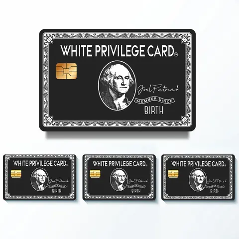 Premium Vinyl White Privilege Card Sticker Decal - Waterproof, Humorous, Satirical, Conversation Spark, Wear-Resistant, Bubble-Free Application, Clean Peel-Off, Novelty Gag Gift for Credit Card Collectors, Decorative Stickers