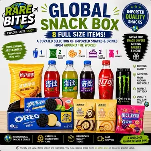 8 Item Rare Bites Global Snack sampler Box – Drinks + Snack