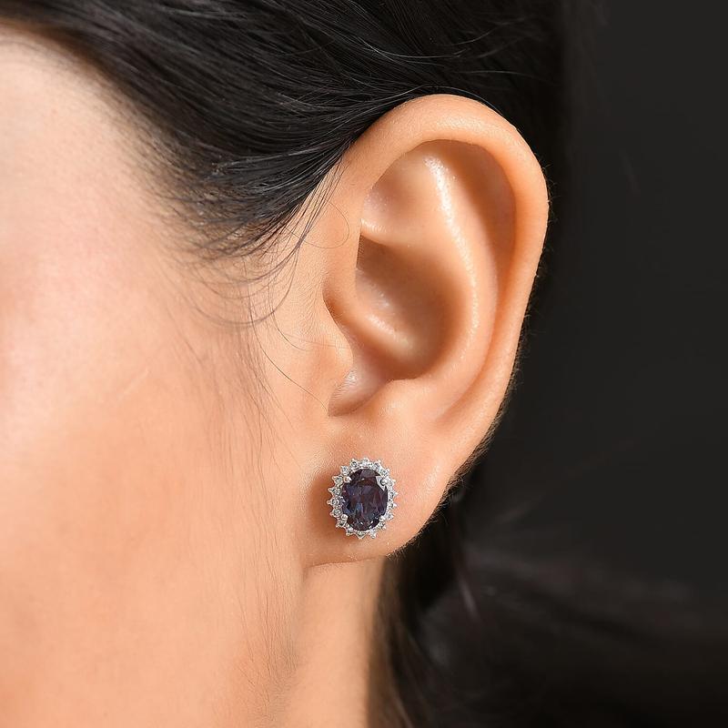 Certified & Appraised AAA Luxuriant Lab Grown Alexandrite and G-H SI Lab Grown Diamond 3.60 ctw Earrings in 10K White Gold Christmas Gifts